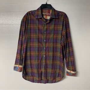 Robert Graham Shirt M Classic Fit Colorful Plaid Paisley Embroidered Button Down